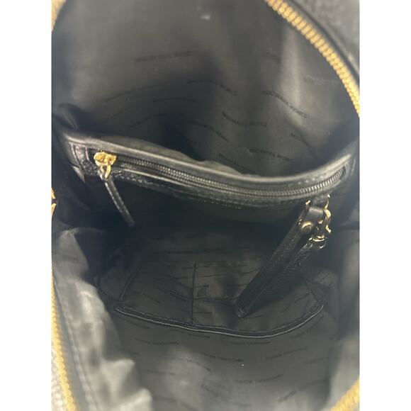 Michael Kors Rhea Zip Studded Black Pebbled Leather Backpack Gold Hardware - Picture 9 of 10